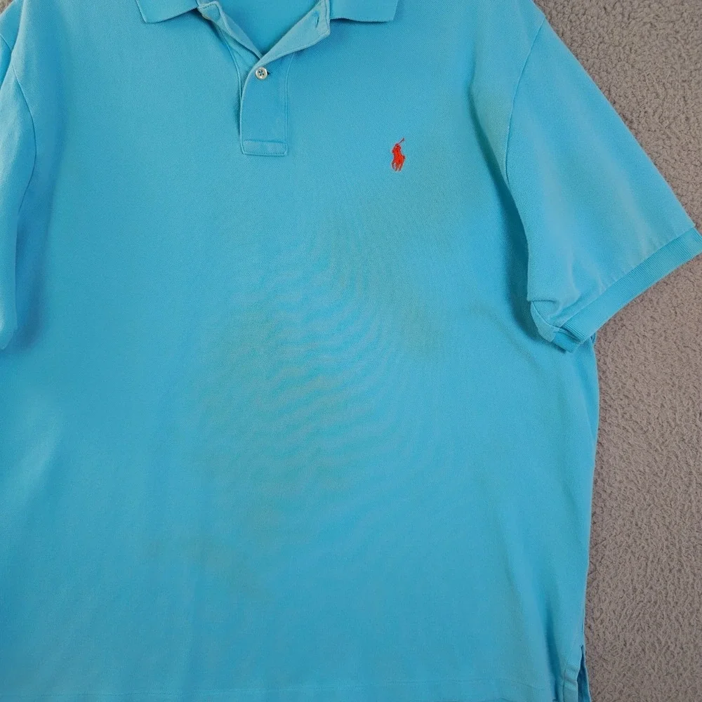 Polo Ralph Lauren Polo Shirt Mens XXL Blue Pique Knit Grunge Stained Outdoors